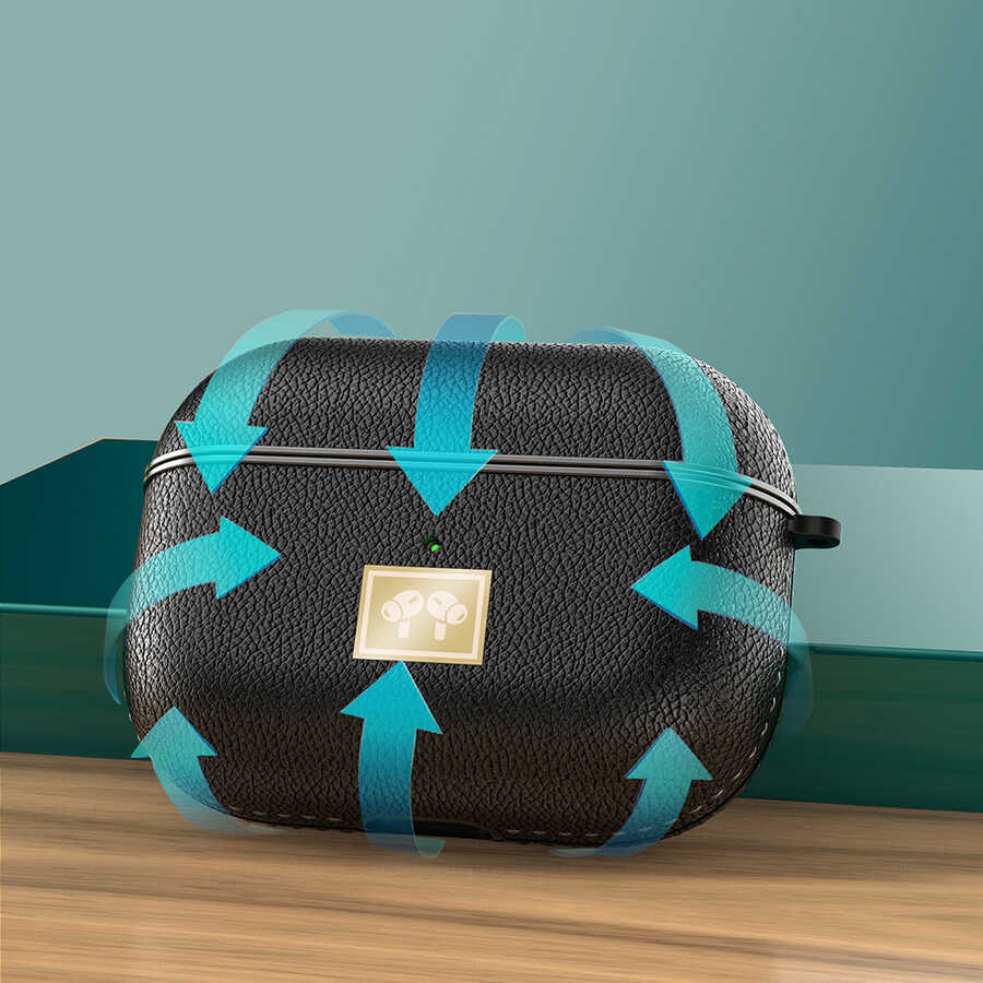 Apple Airpods Pro Kılıf Deri Görünümlü Askı Aparatlı Wlons Kılıf Siyah