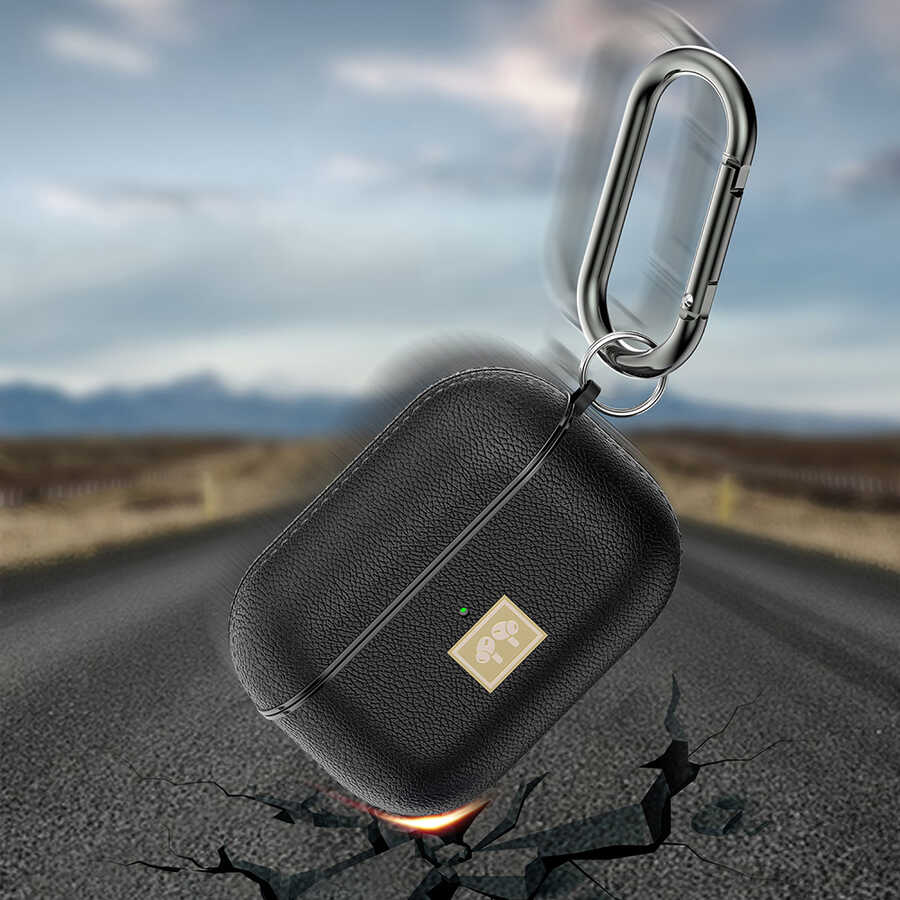 Apple Airpods Pro Kılıf Deri Görünümlü Askı Aparatlı Wlons Kılıf Siyah