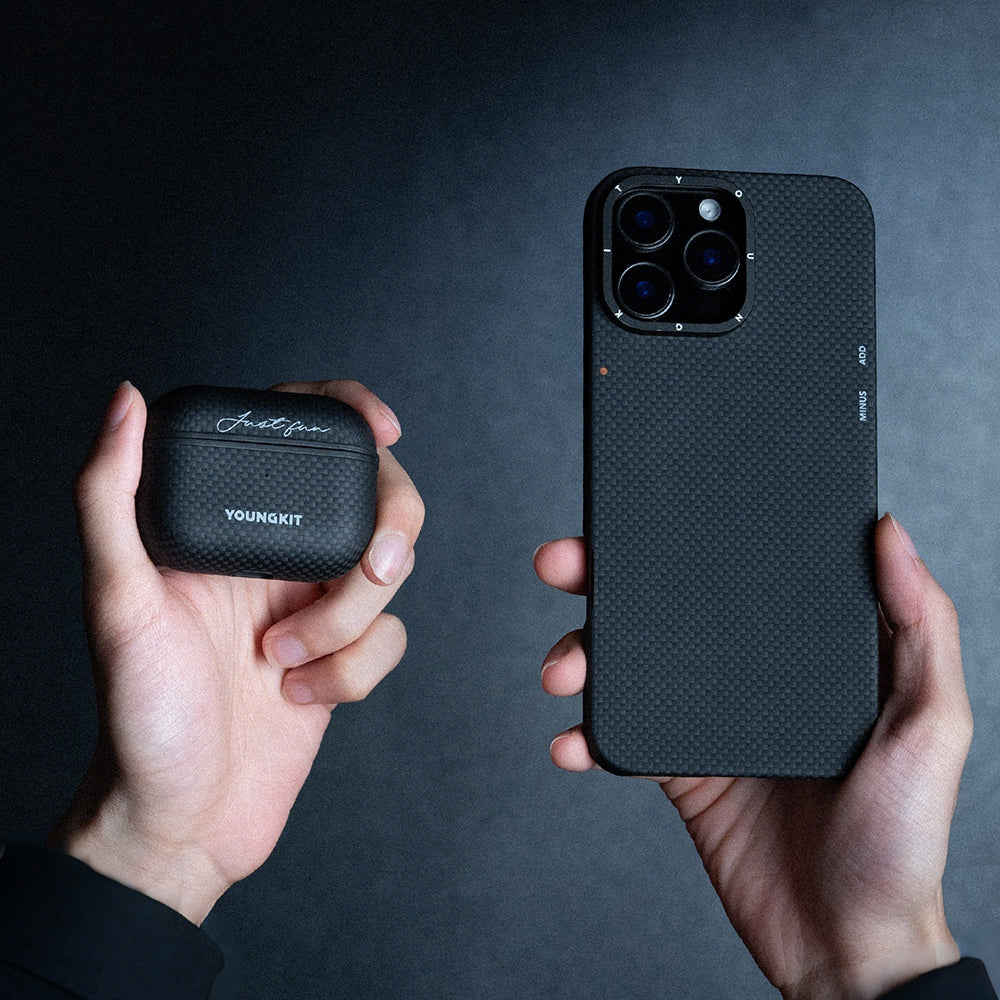 Apple Airpods Pro Kılıf M-safe Şarj Özellikli Aramid Fiber Youngkit 1500D Kevlar Extreme Wing Serisi Kapak Siyah