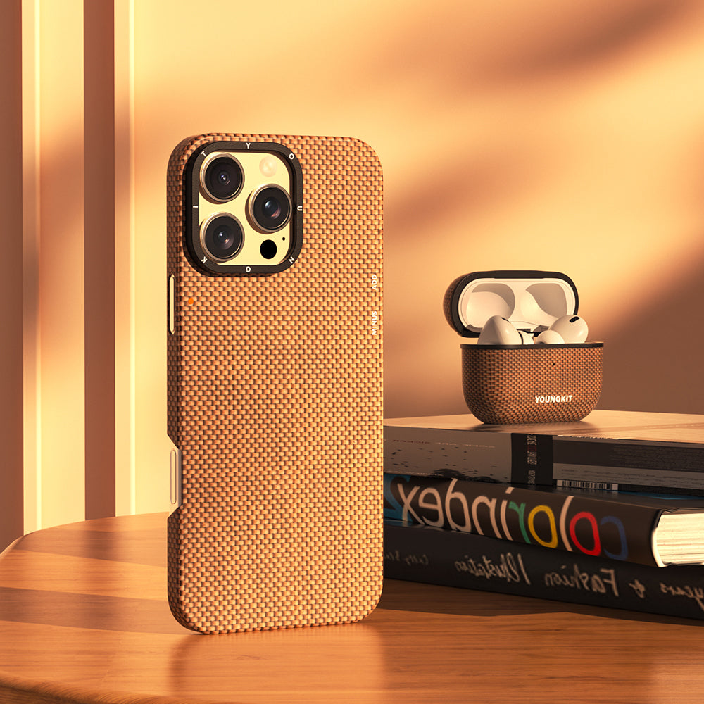 Apple Airpods Pro Kılıf M-safe Şarj Özellikli Aramid Fiber Youngkit 1500D Kevlar Extreme Wing Serisi Kapak Gold