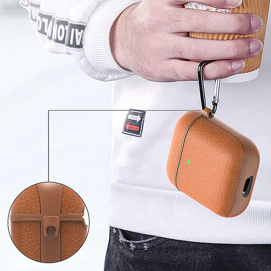 Apple Airpods Pro Kılıf Wiwu Calfskin Kılıf Kahverengi