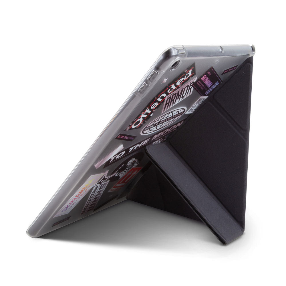 Apple iPad 10.2 2021 (9.Nesil) Kılıf SkinArma Sticker Tasarımlı Arkası Şeffaf Standlı Mageru Kılıf Siyah