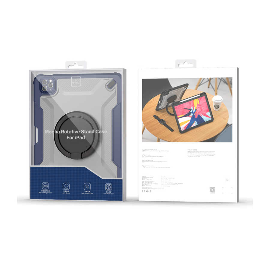 Apple iPad 10.2 2021 (9.Nesil) Wiwu Mecha Dönebilen Standlı Tablet Kılıfı Siyah