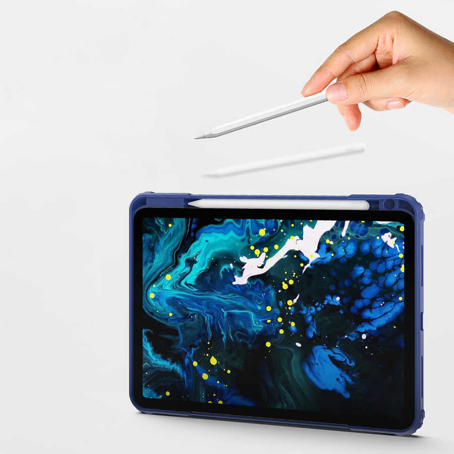 Apple iPad 10.2 (8.Nesil) Wiwu Mecha Dönebilen Standlı Tablet Kılıfı Mavi