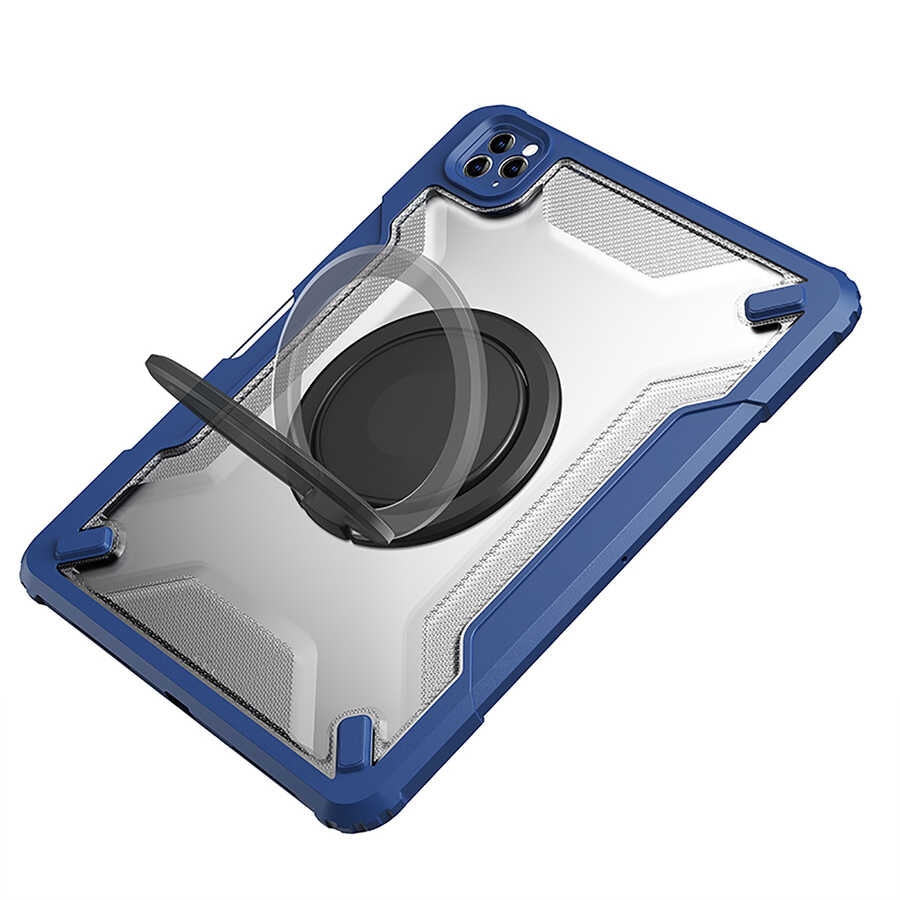 Apple iPad 10.2 (8.Nesil) Wiwu Mecha Dönebilen Standlı Tablet Kılıfı Mavi