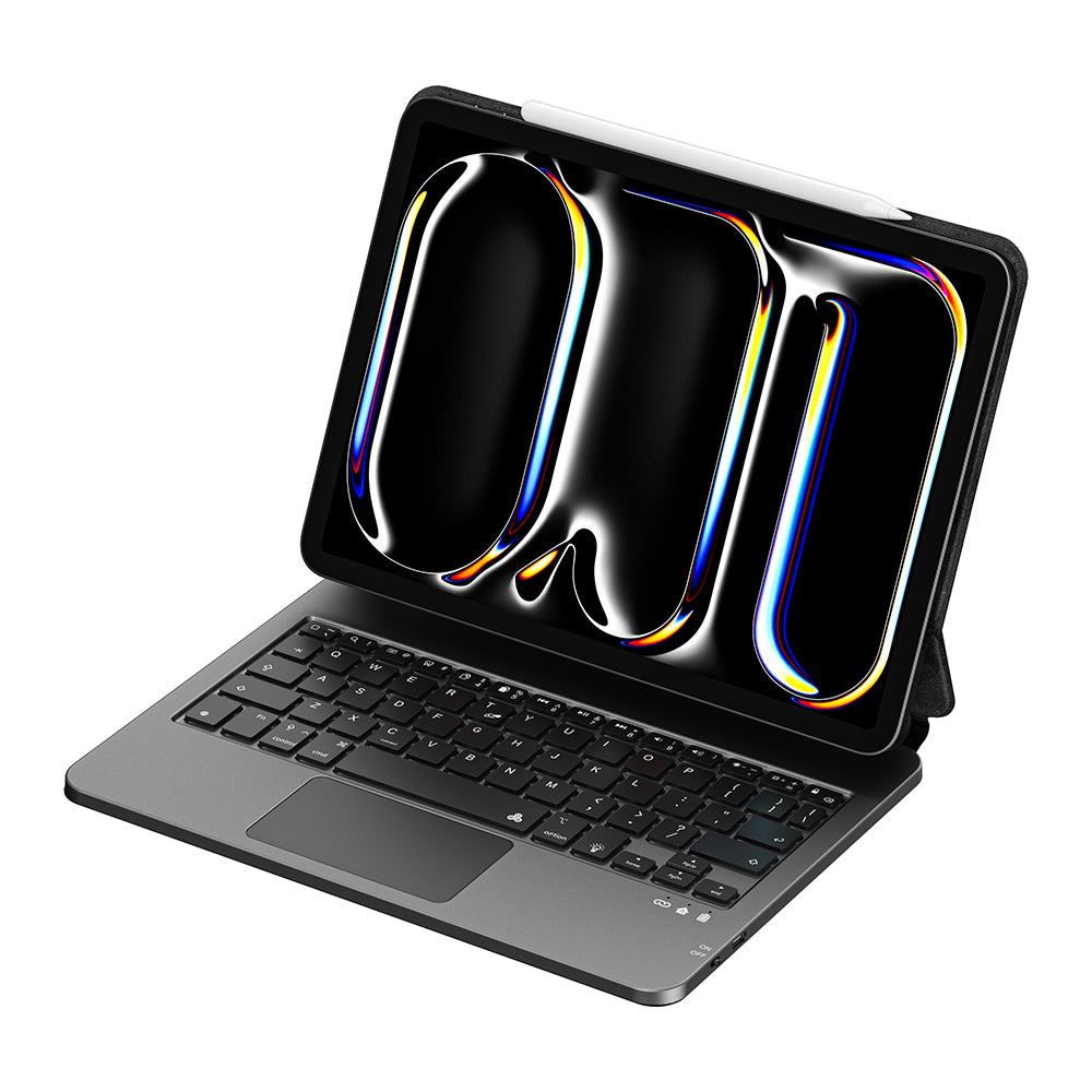 Apple iPad 11.Nesil 2025 Wiwu MK-003 Gizli Kalem Bölmeli Klavyeli Standlı Kılıf Siyah