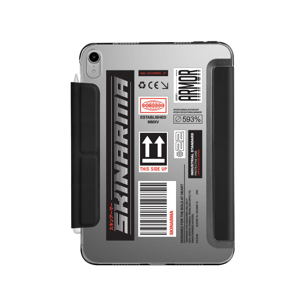 Apple iPad Air 10.9 2020 (4.Nesil) Kılıf SkinArma Sticker Tasarımlı Kalemlikli Arkası Şeffaf Standlı Magnetik Taito Kılıf Siyah