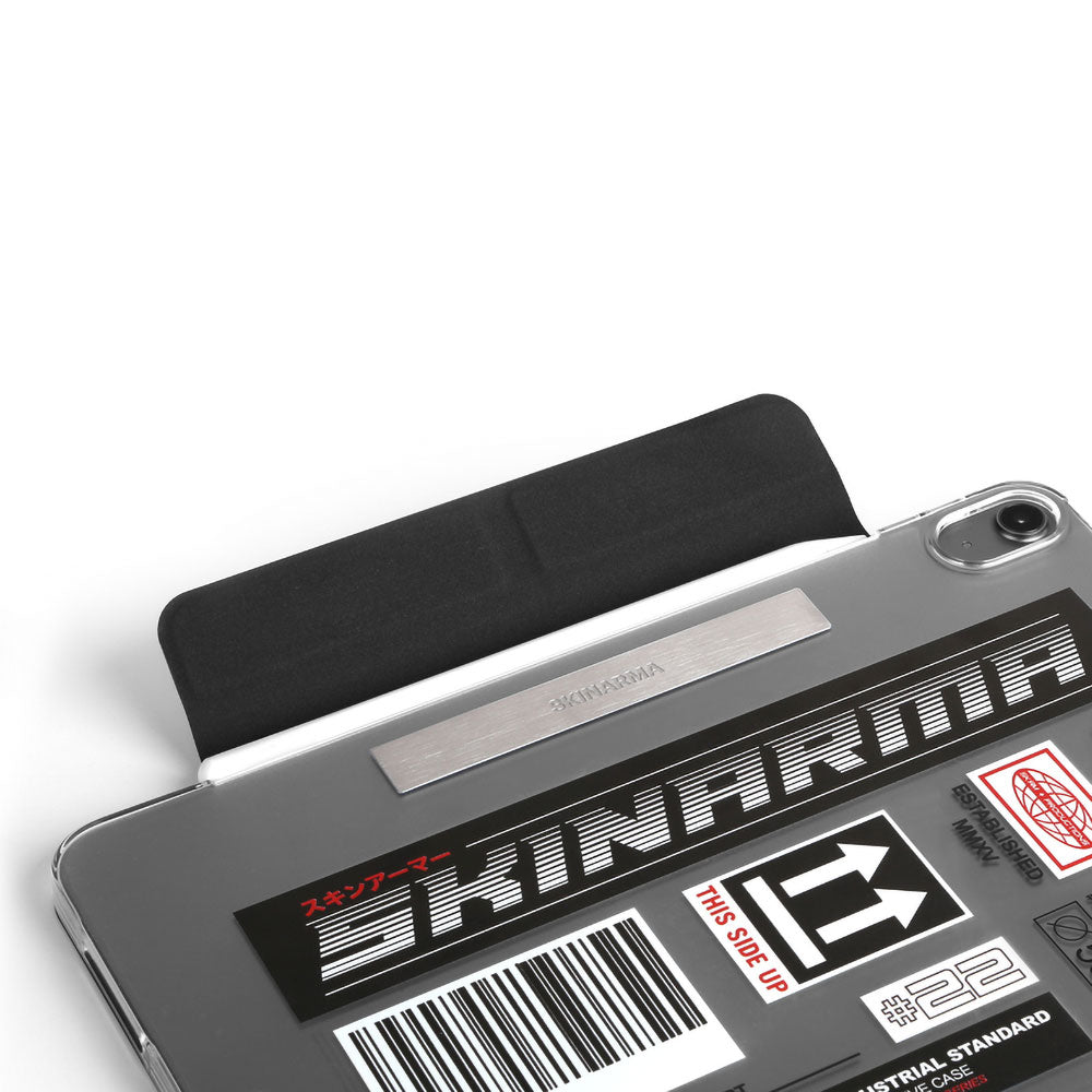 Apple iPad Air 10.9 2020 (4.Nesil) Kılıf SkinArma Sticker Tasarımlı Kalemlikli Arkası Şeffaf Standlı Magnetik Taito Kılıf Siyah