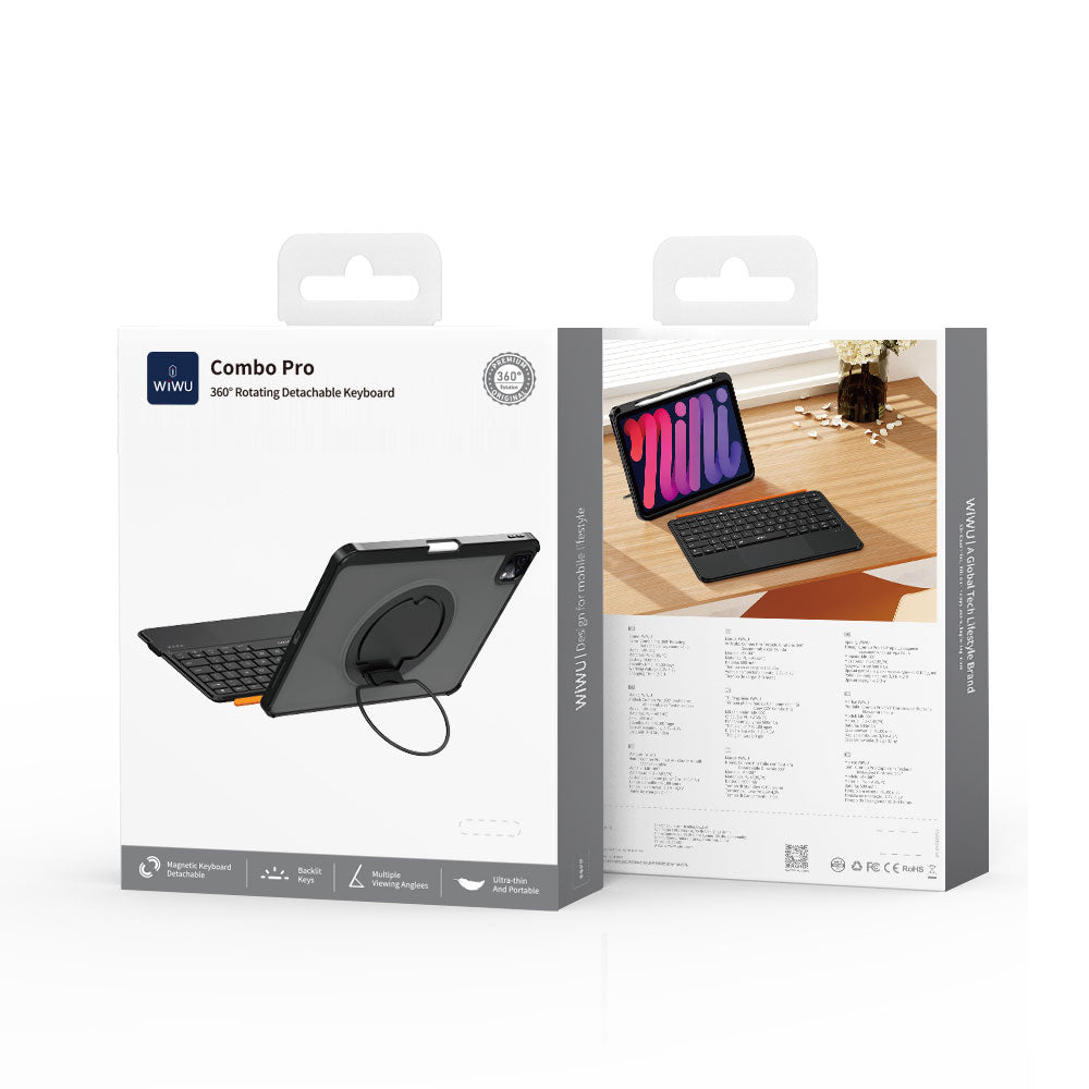 Apple iPad Air 10.9 2022 (5.Nesil) Wiwu MK-007 Combo Pro Kalem Bölmeli Klavyeli Standlı Kılıf Siyah