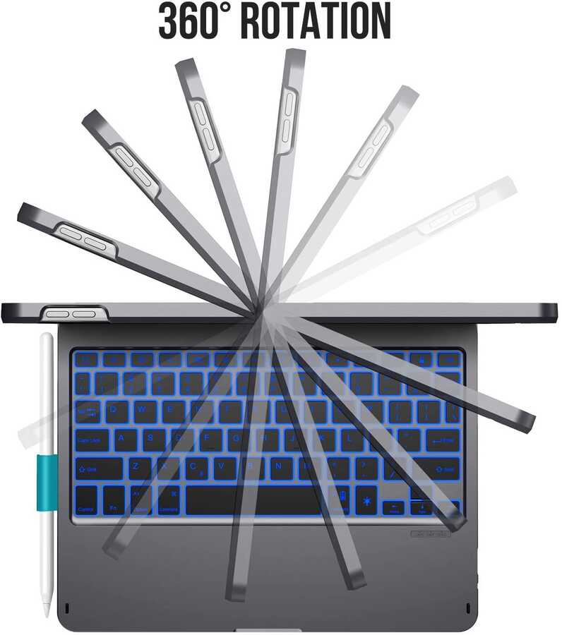 Apple iPad Air 10.9 2022 (5.Nesil) Wiwu Waltz Rotating Keyboard Kablosuz Dönebilen Klavye Siyah