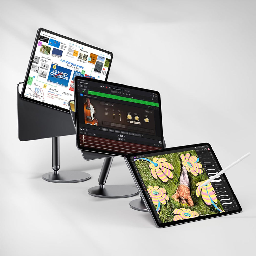 Apple iPad Air 10.9 2022 (5.Nesil) Wiwu ZM-310 360 Derece Dönebilen Magnetik Başlıklı Tablet Standı Gri