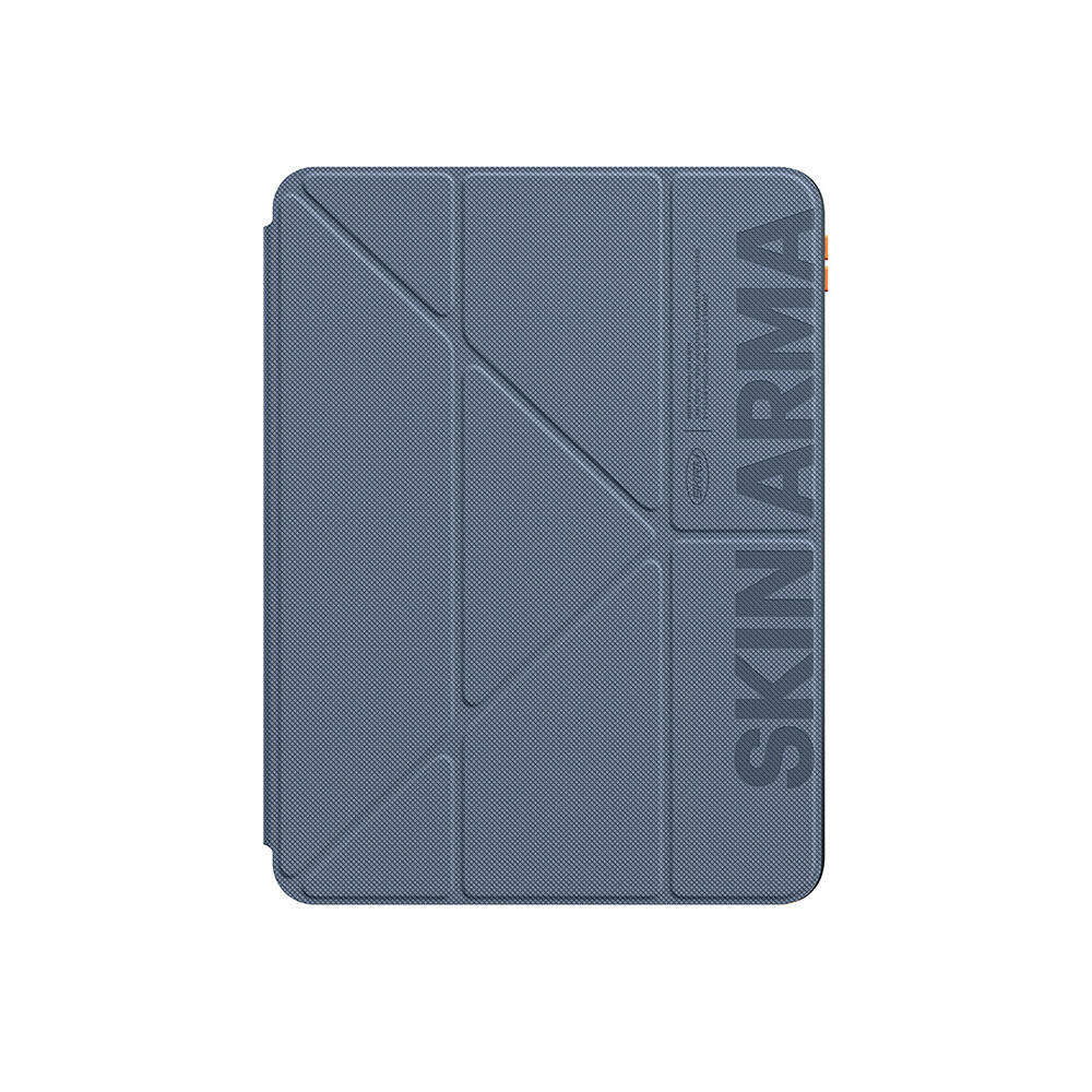 Apple iPad Air 11 2024 Kılıf SkinArma Kabartma Baskı Tasarımlı 360 Tam Koruma Arkası Şeffaf Standlı Gamma Kılıf Mavi Açık