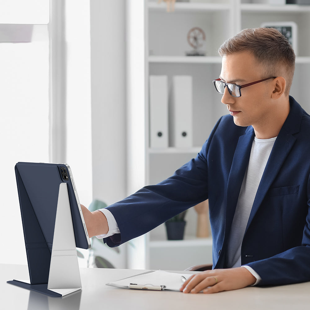 Apple iPad Air 11 2025 M3 Amazingthing Matte Pro Mag Folio Katlanabilir Magnetik Standlı Kılıf Mavi