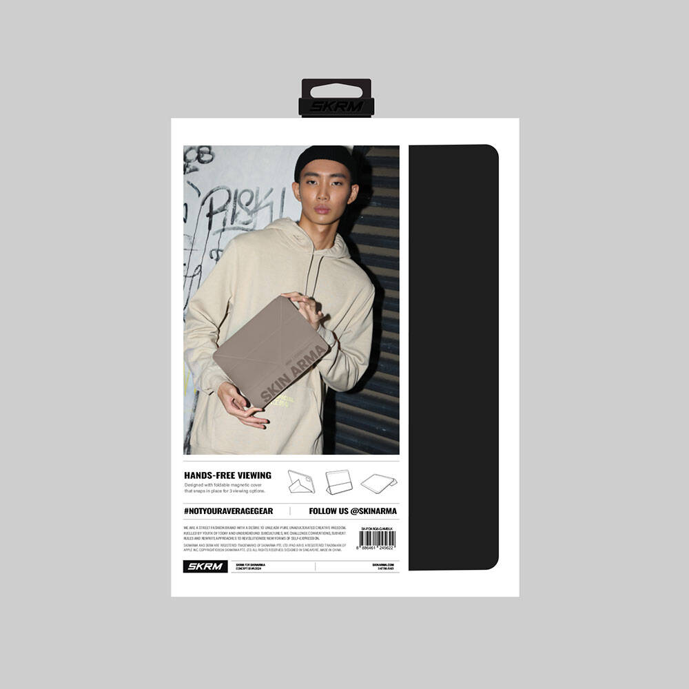 Apple iPad Air 11 2025 M3 Kılıf SkinArma Kabartma Baskı Tasarımlı 360 Tam Koruma Arkası Şeffaf Standlı Gamma Kılıf Siyah