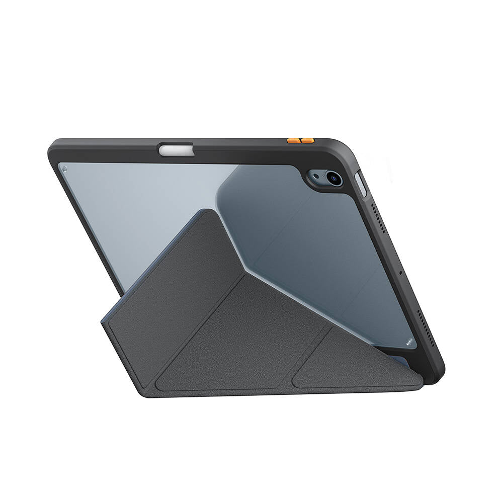 Apple iPad Air 11 2025 M3 Kılıf SkinArma Kabartma Baskı Tasarımlı 360 Tam Koruma Arkası Şeffaf Standlı Gamma Kılıf Mavi Açık