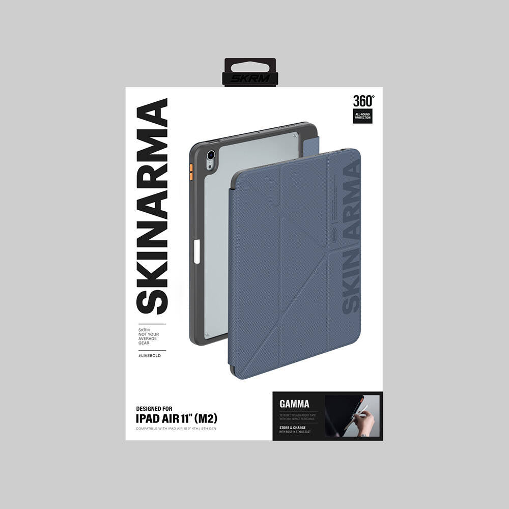 Apple iPad Air 11 2025 M3 Kılıf SkinArma Kabartma Baskı Tasarımlı 360 Tam Koruma Arkası Şeffaf Standlı Gamma Kılıf Gold