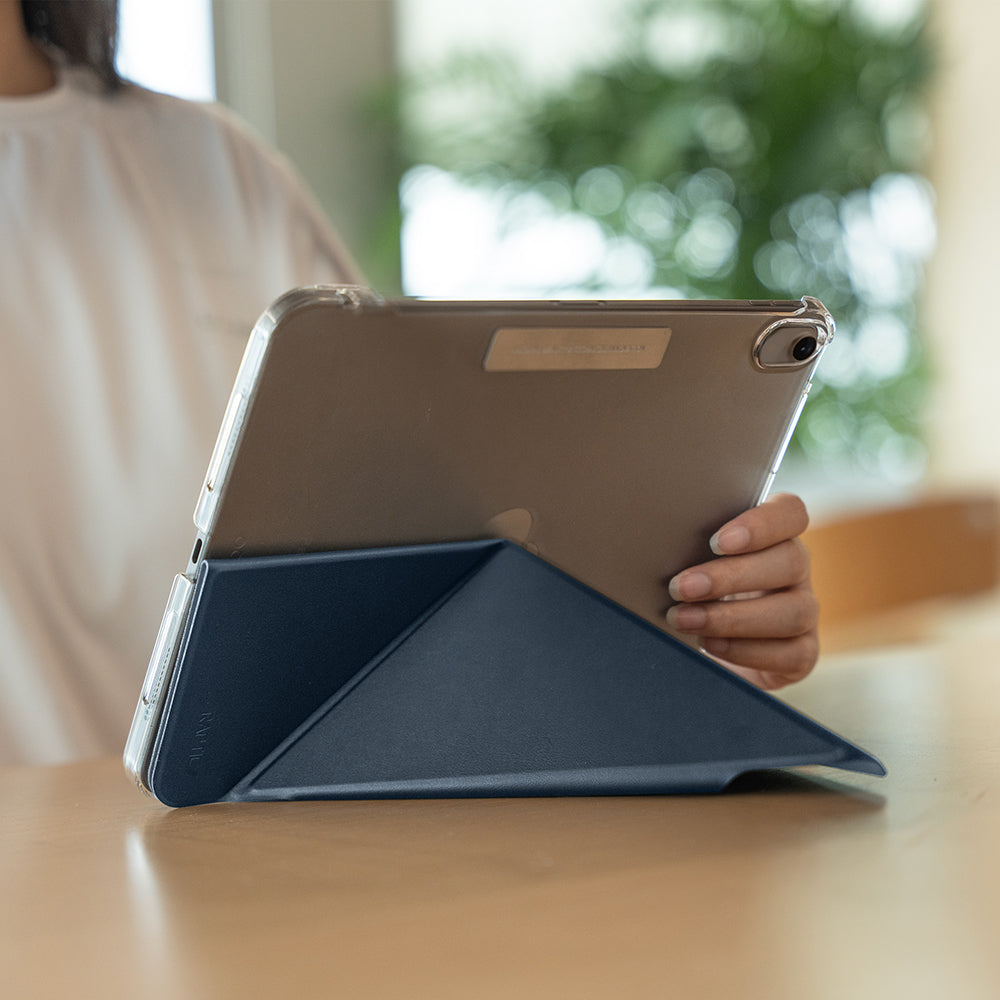 Apple iPad Air 11 2025 M3 Raptic Clear Folio Airbagli Şeffaf Kapaklı Katlanabilir Standlı Kılıf Lacivert