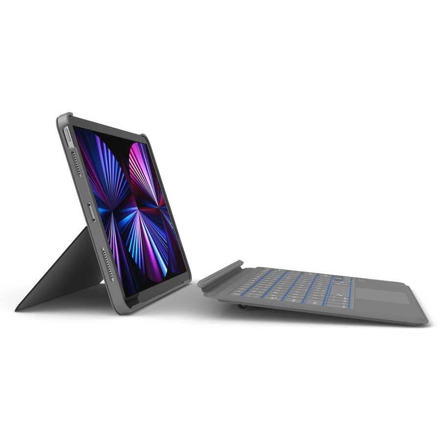 Apple iPad Air 11 2025 M3 Wiwu Combo Led Işıklı Magnetik Standlı Klavyeli Kılıf Gri