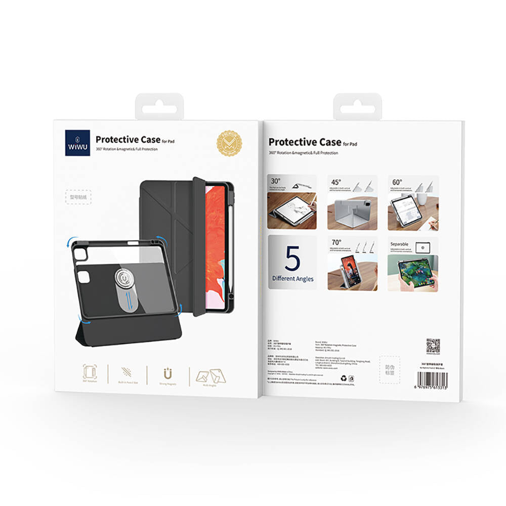 Apple iPad Air 12.9 2022 M2 Wiwu 360° Dönebilen Standlı Magnetik Koruyucu Tablet Kılıfı Siyah
