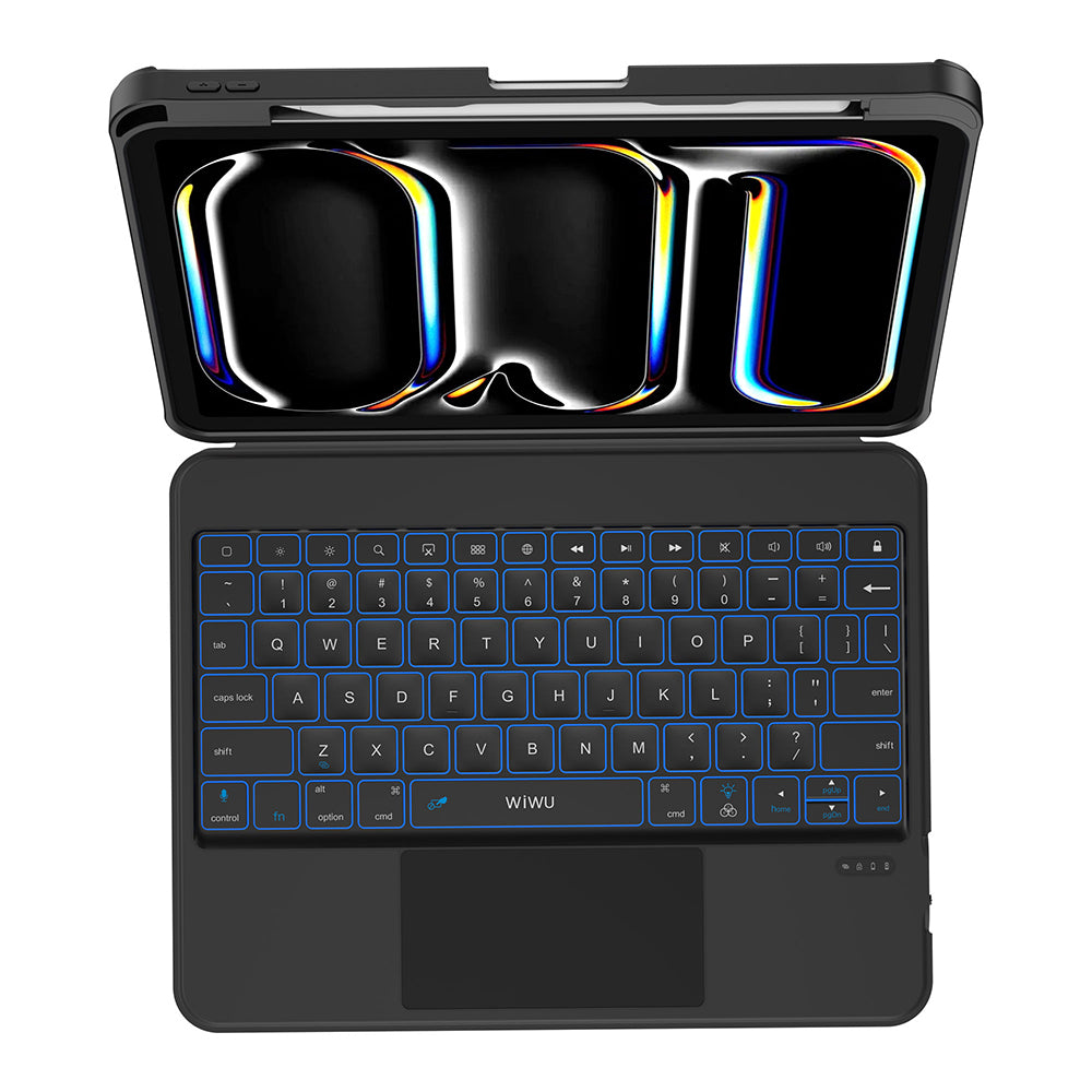 Apple iPad Air 13 2024 Wiwu MK-007 Combo Pro Kalem Bölmeli Klavyeli Standlı Kılıf Siyah