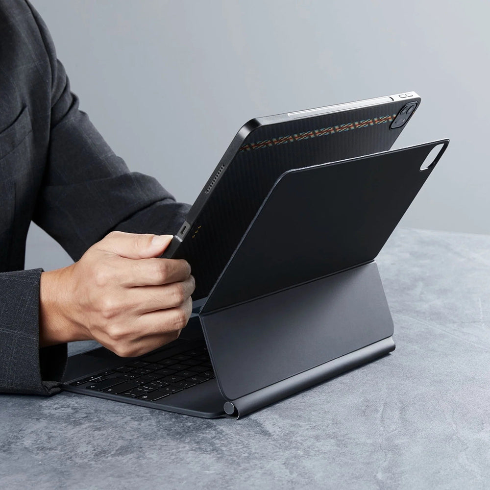 Apple iPad Pro 11 2020 (2.Nesil) Kılıf Aramid Fiber Pitaka Ultra-Slim Classic Serisi Tablet Kapak Mavi