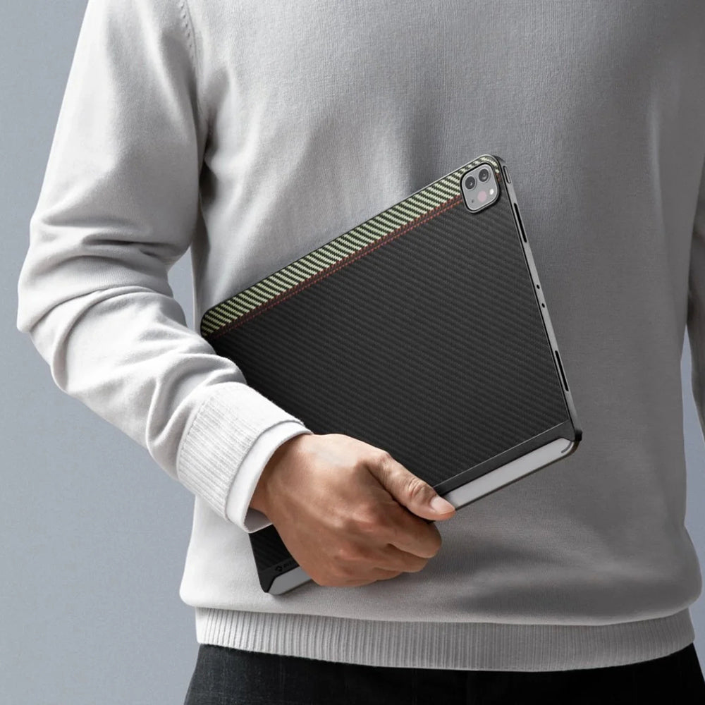 Apple iPad Pro 11 2021 (3.Nesil) Kılıf Aramid Fiber Pitaka Ultra-Slim Classic Serisi Tablet Kapak Siyah-Yeşil