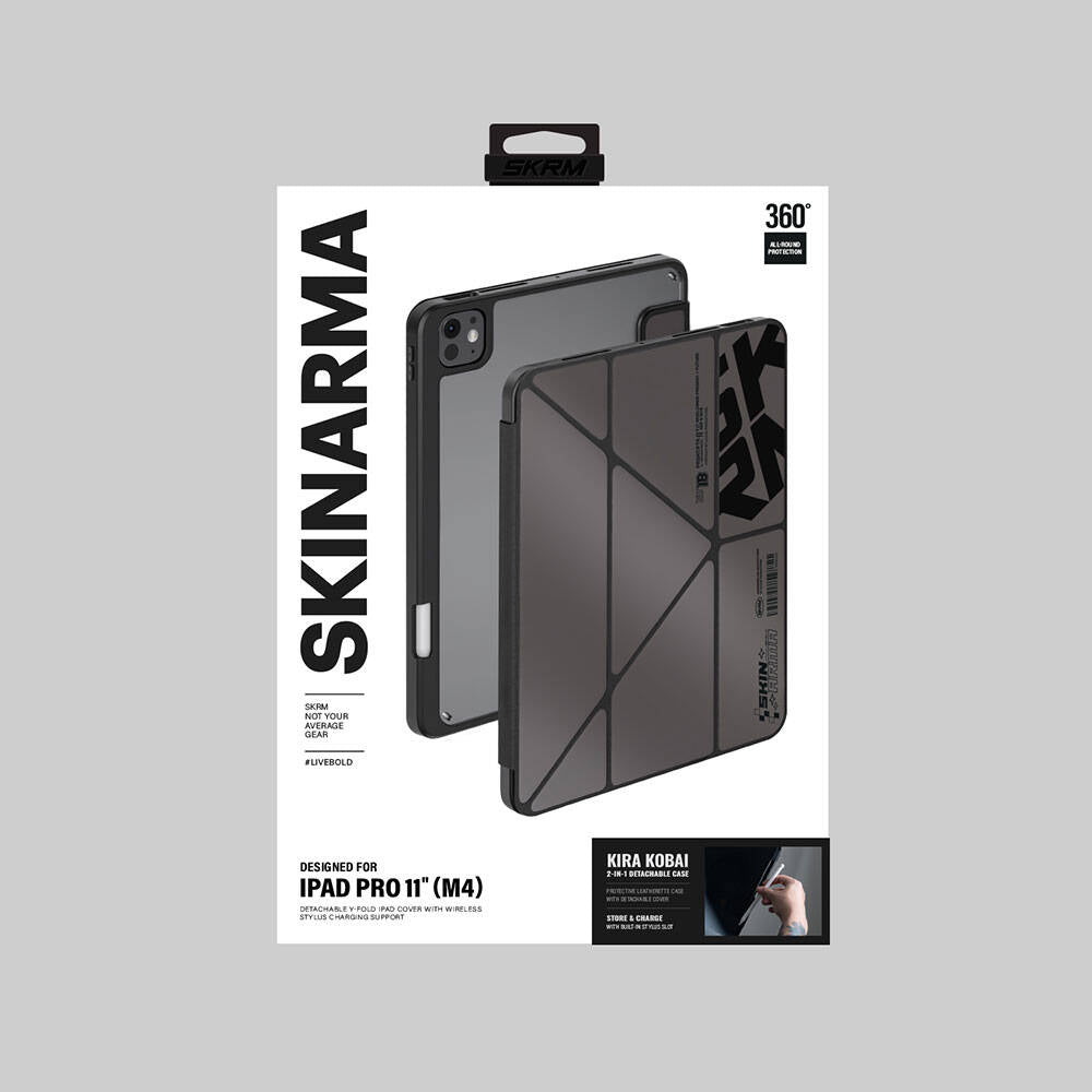 Apple iPad Pro 11 2024 Kılıf SkinArma Holografik Tasarımlı Arkası Şeffaf Çıkarılabilir Magnetik Kira Kobai Kılıf Gümüş