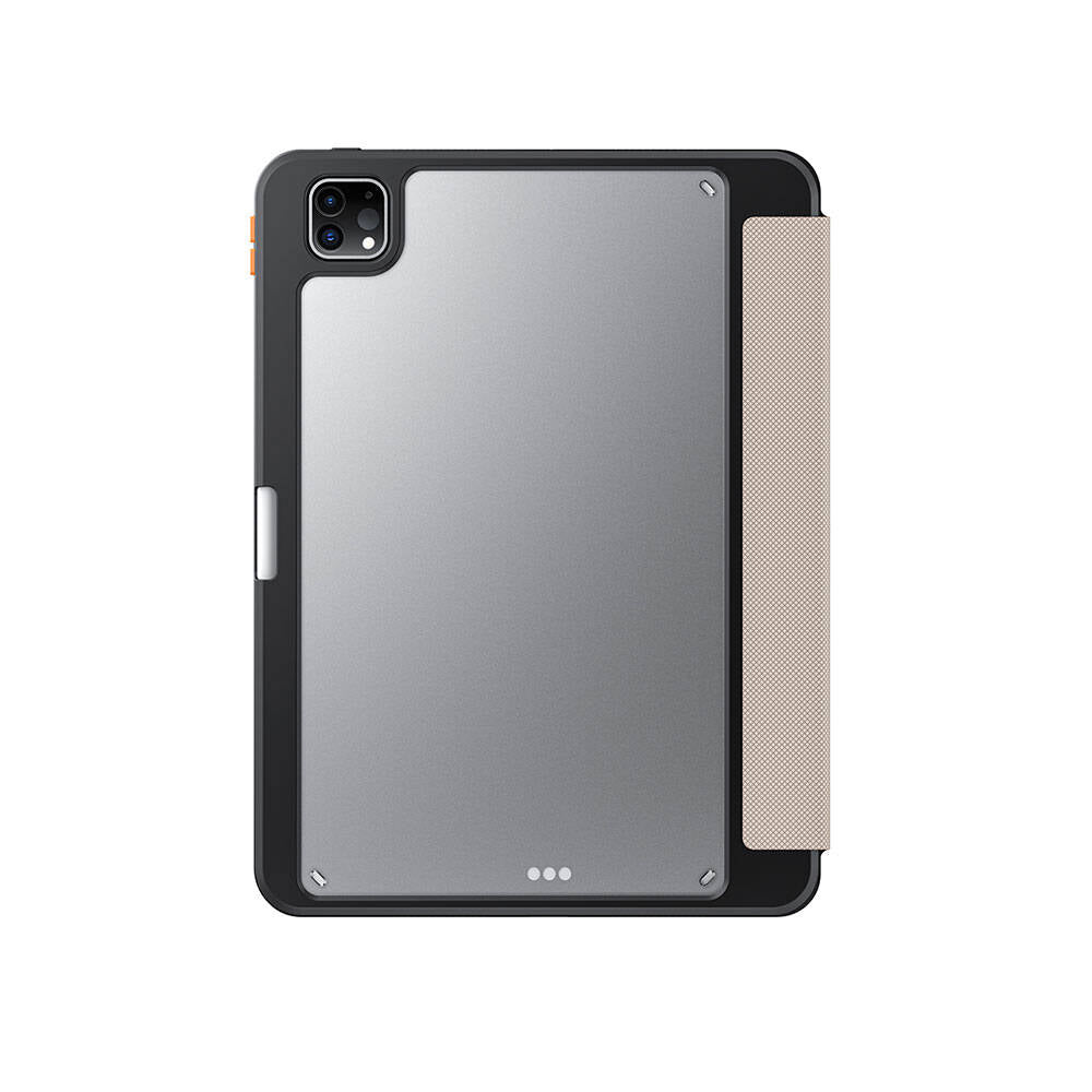 Apple iPad Pro 11 2024 Kılıf SkinArma Kabartma Baskı Tasarımlı 360 Tam Koruma Arkası Şeffaf Standlı Gamma Kılıf Gold