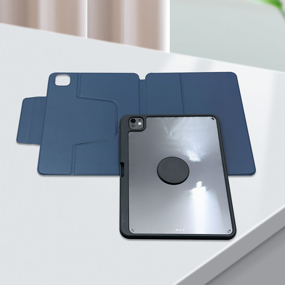 Apple iPad Pro 11 2024 Raptic Spin Detachable Folio PU Ayrılabilir Kalem Bölmeli Standlı Kılıf Lacivert