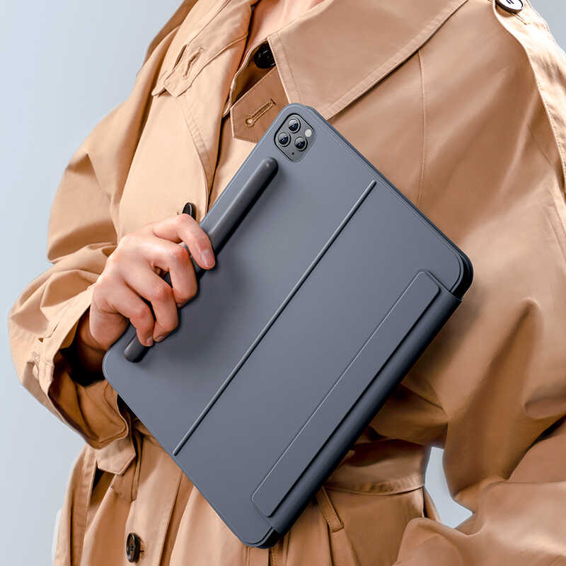 Apple iPad Pro 12.9 2021 (5.Nesil) Benks KB02 Kablosuz Klavyeli Kılıf Gri