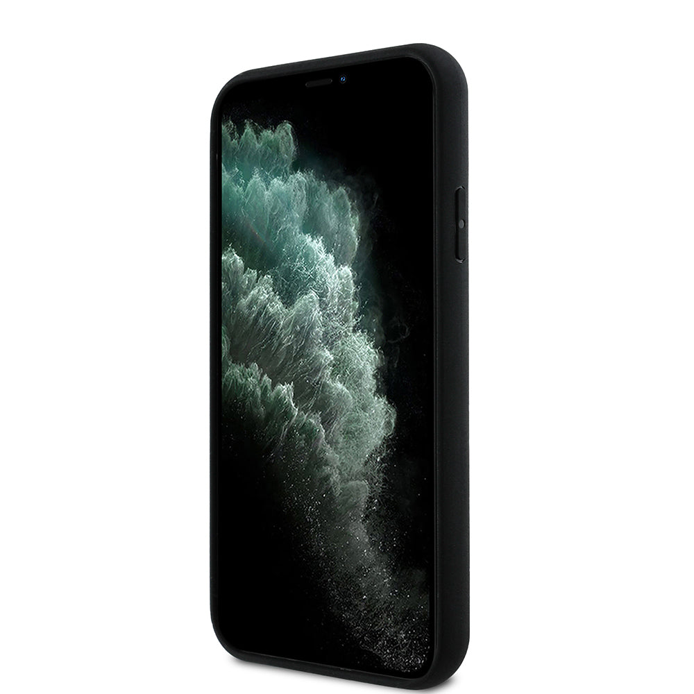 Apple iPhone 11 Kılıf Aston Martin Orjinal Lisanslı M-safe Şarj Özellikli Renkli Halka ve Karbon Fiber Tasarımlı Kapak Siyah-Gümüş