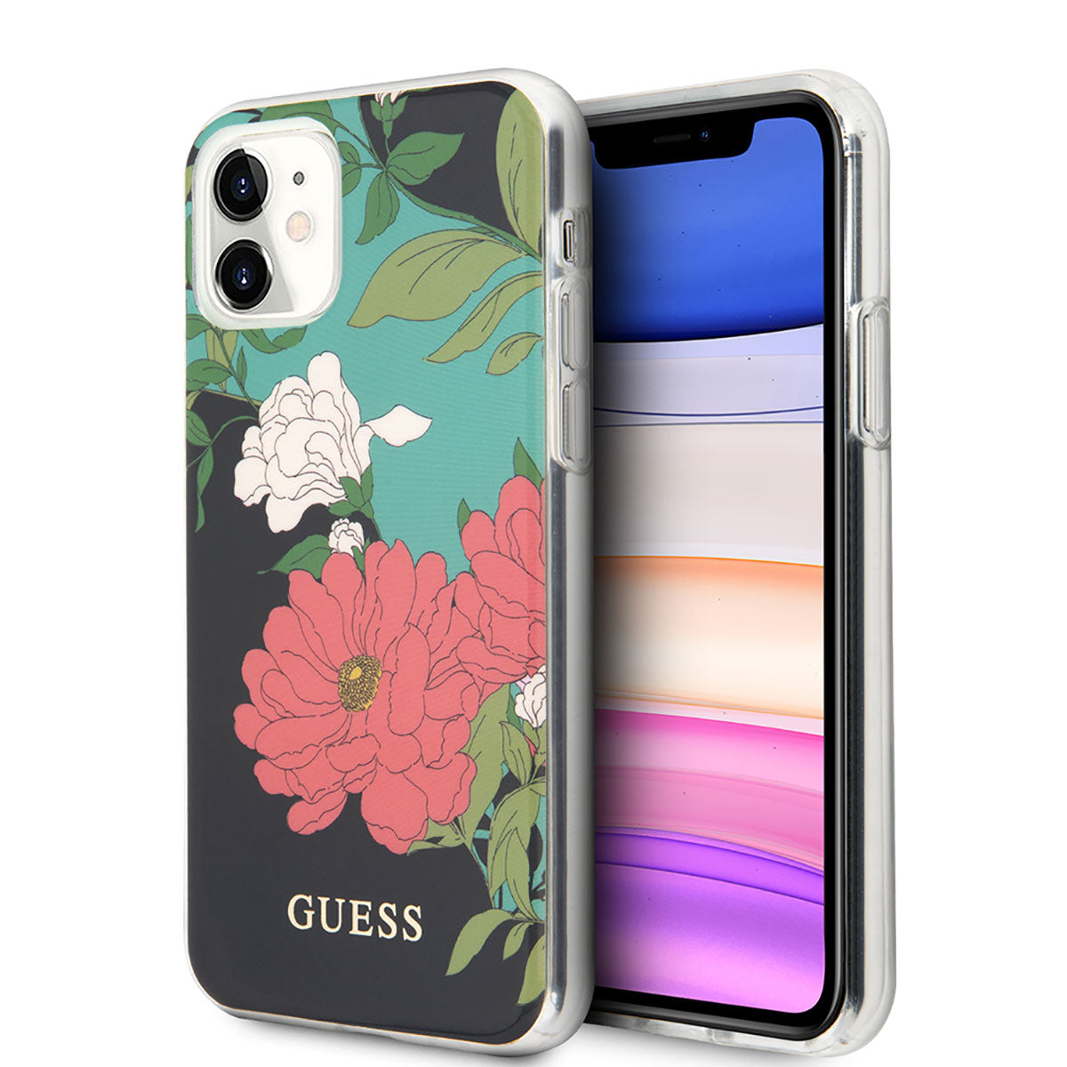 Apple iPhone 11 Kılıf GUESS Çiçek Desenli Tasarım Kapak Siyah