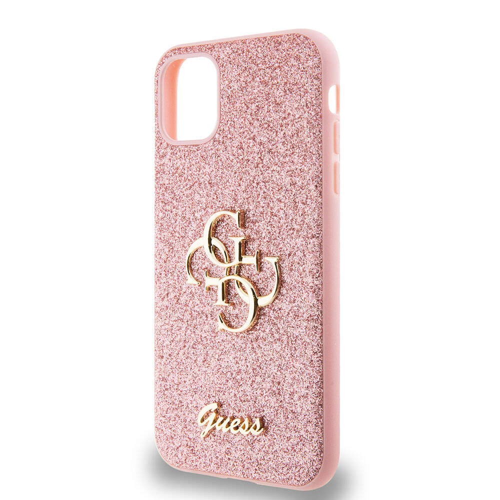 Apple iPhone 11 Kılıf Guess Orjinal Lisanslı 4G Büyük Metal Logolu Glitter Kapak Siyah
