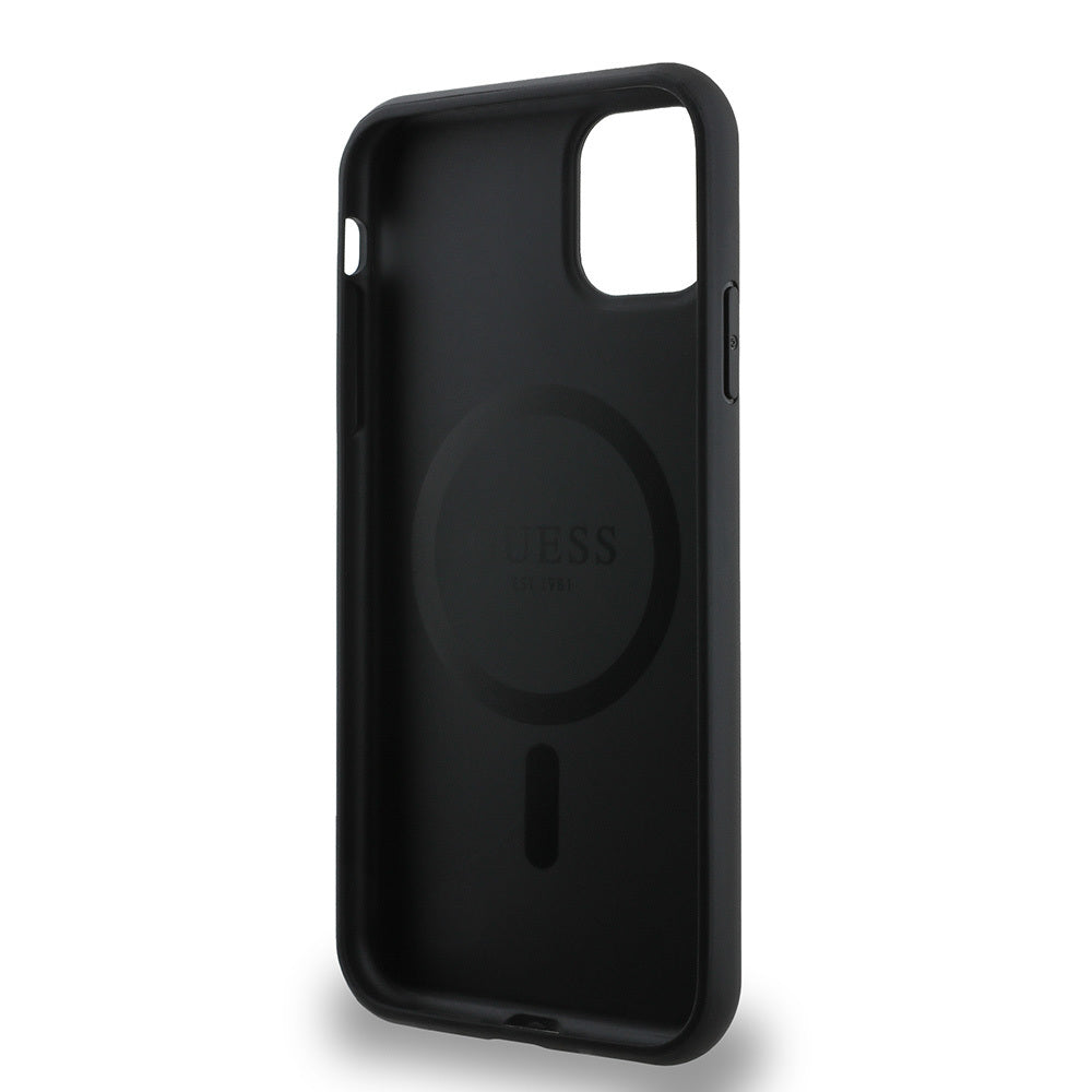 Apple iPhone 11 Kılıf Guess Orjinal Lisanslı M-safe Şarj Özellikli Small 4G Classic Kapak Siyah