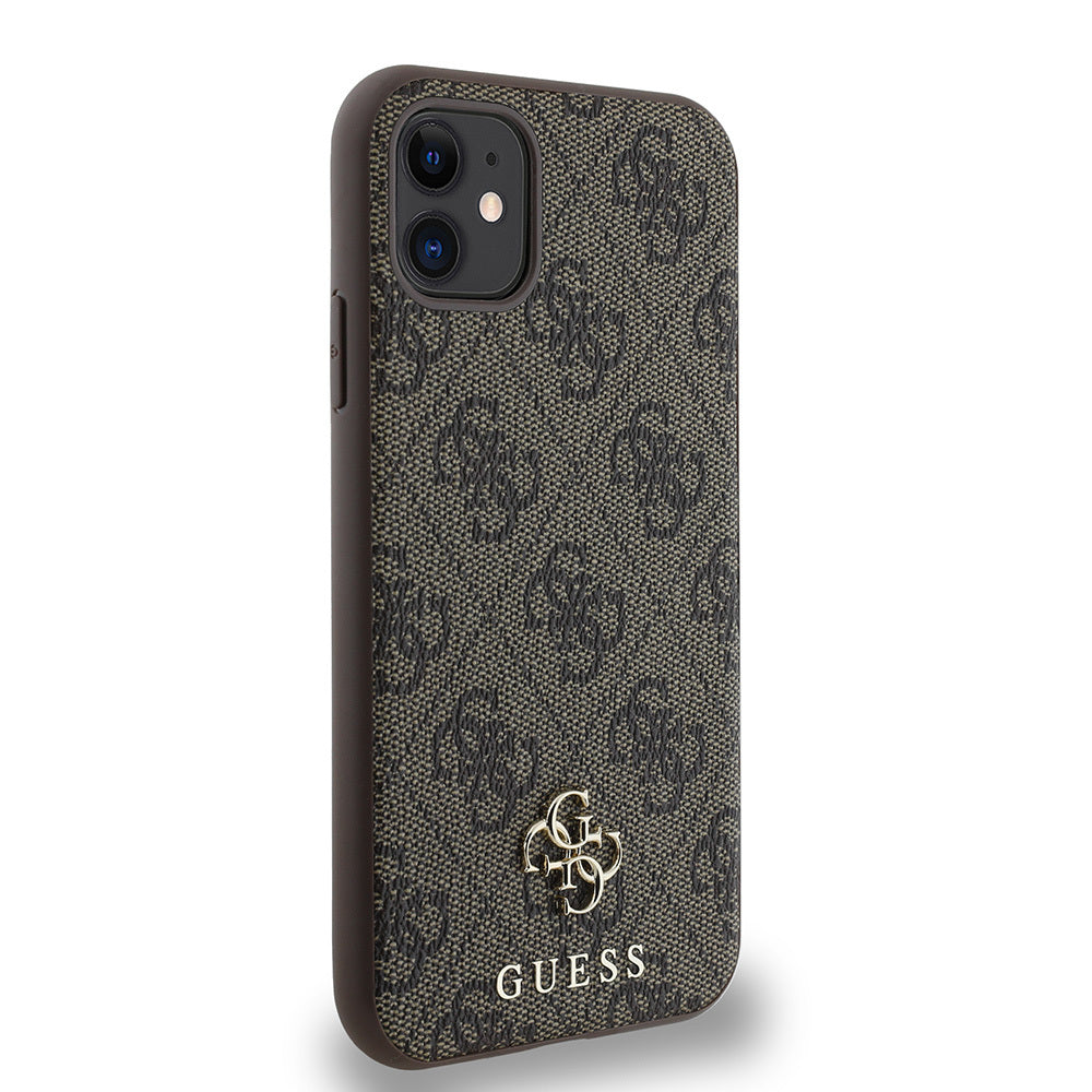 Apple iPhone 11 Kılıf Guess Orjinal Lisanslı M-safe Şarj Özellikli Small 4G Classic Kapak Kahverengi