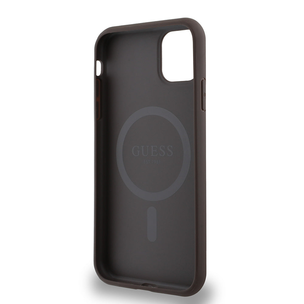 Apple iPhone 11 Kılıf Guess Orjinal Lisanslı M-safe Şarj Özellikli Small 4G Classic Kapak Kahverengi