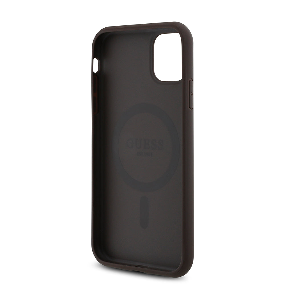 Apple iPhone 11 Kılıf Guess Orjinal Lisanslı M-safe Uyumlu Gül Baskılı 4G Desenli Yazı Logolu Kapak Siyah