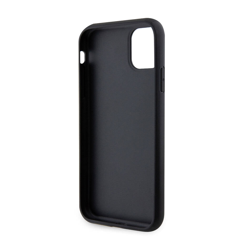 Apple iPhone 11 Kılıf Guess Orjinal Lisanslı PU Deri Taşlı Üçgen Logo 4G Desenli Kapak Siyah