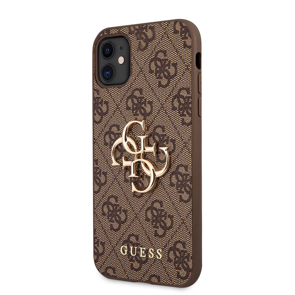 Apple iPhone 11 Kılıf Guess PU Deri Büyük Metal Logo Dizaynlı Kapak Gri