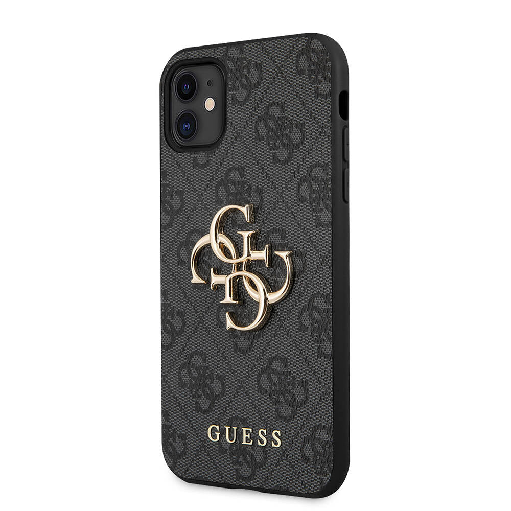 Apple iPhone 11 Kılıf Guess PU Deri Büyük Metal Logo Dizaynlı Kapak Pembe