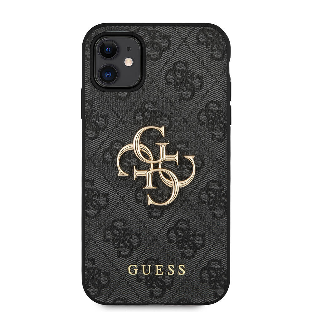 Apple iPhone 11 Kılıf Guess PU Deri Büyük Metal Logo Dizaynlı Kapak Kahverengi