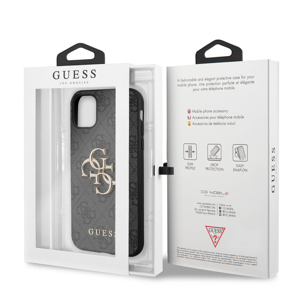 Apple iPhone 11 Kılıf Guess PU Deri Büyük Metal Logo Dizaynlı Kapak Pembe