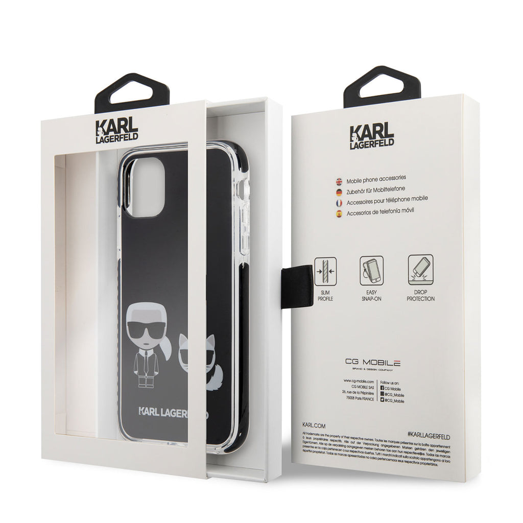 Apple iPhone 11 Kılıf Karl Lagerfeld Kenarları Siyah Silikon K&C Dizayn Kapak Siyah