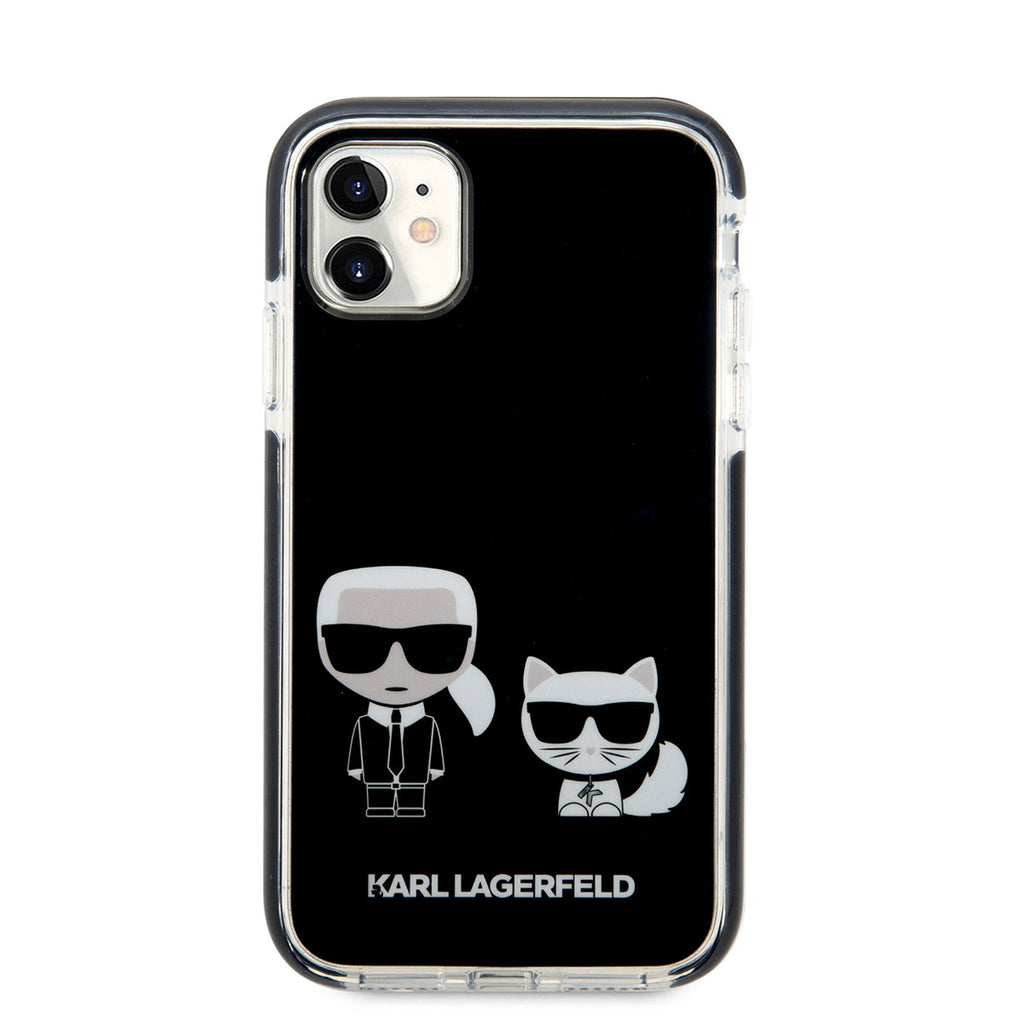 Apple iPhone 11 Kılıf Karl Lagerfeld Kenarları Siyah Silikon K&C Dizayn Kapak Siyah