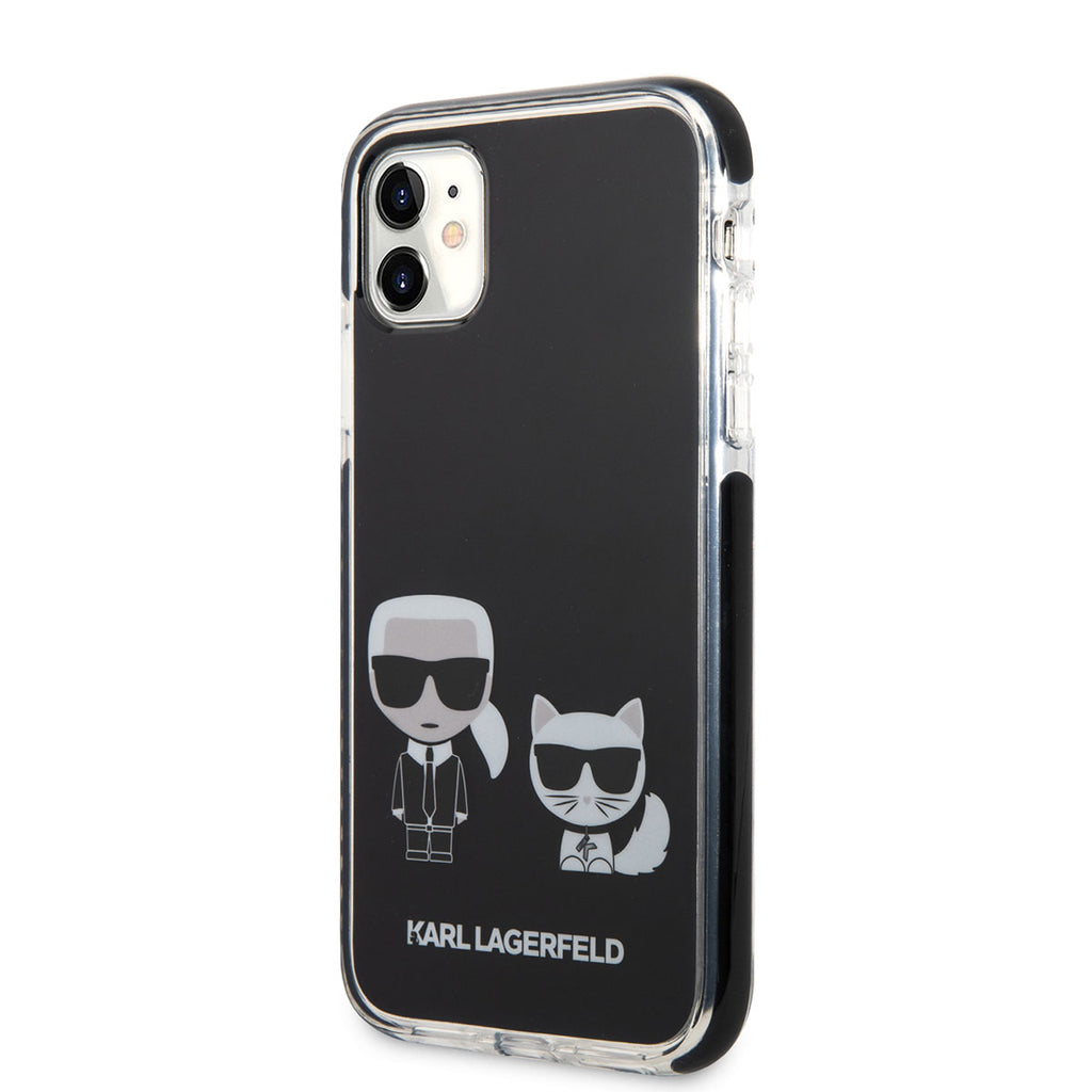 Apple iPhone 11 Kılıf Karl Lagerfeld Kenarları Siyah Silikon K&C Dizayn Kapak Siyah