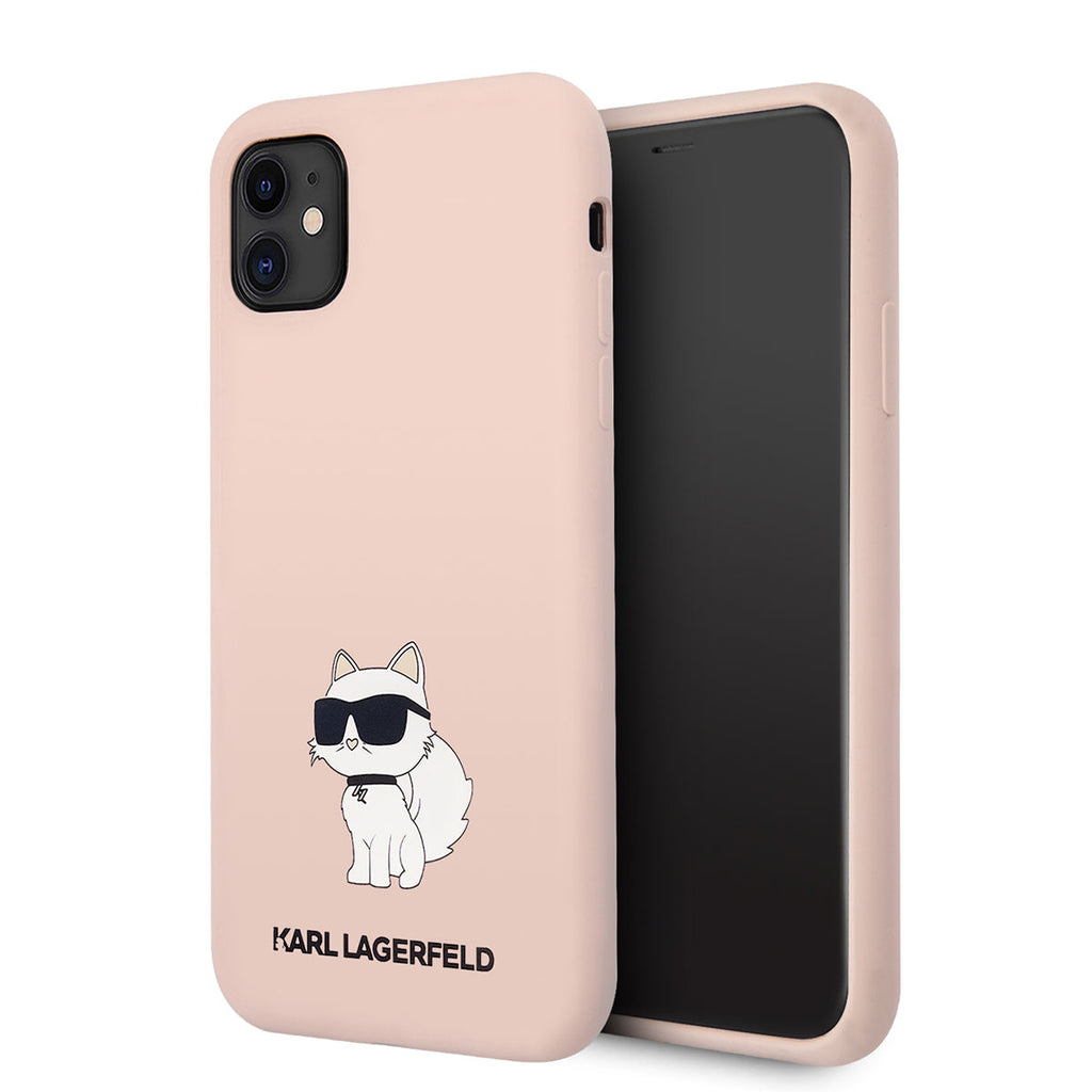 Apple iPhone 11 Kılıf Karl Lagerfeld Silikon Choupette Dizayn Kapak Pembe