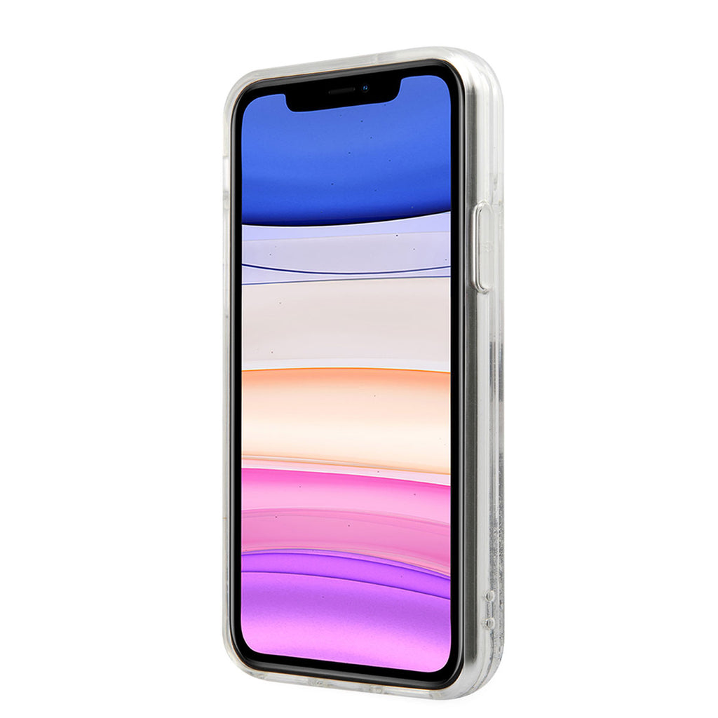 Apple iPhone 11 Kılıf Karl Lagerfeld Sıvılı Simli Choupette Fun Dizayn Kapak Gümüş