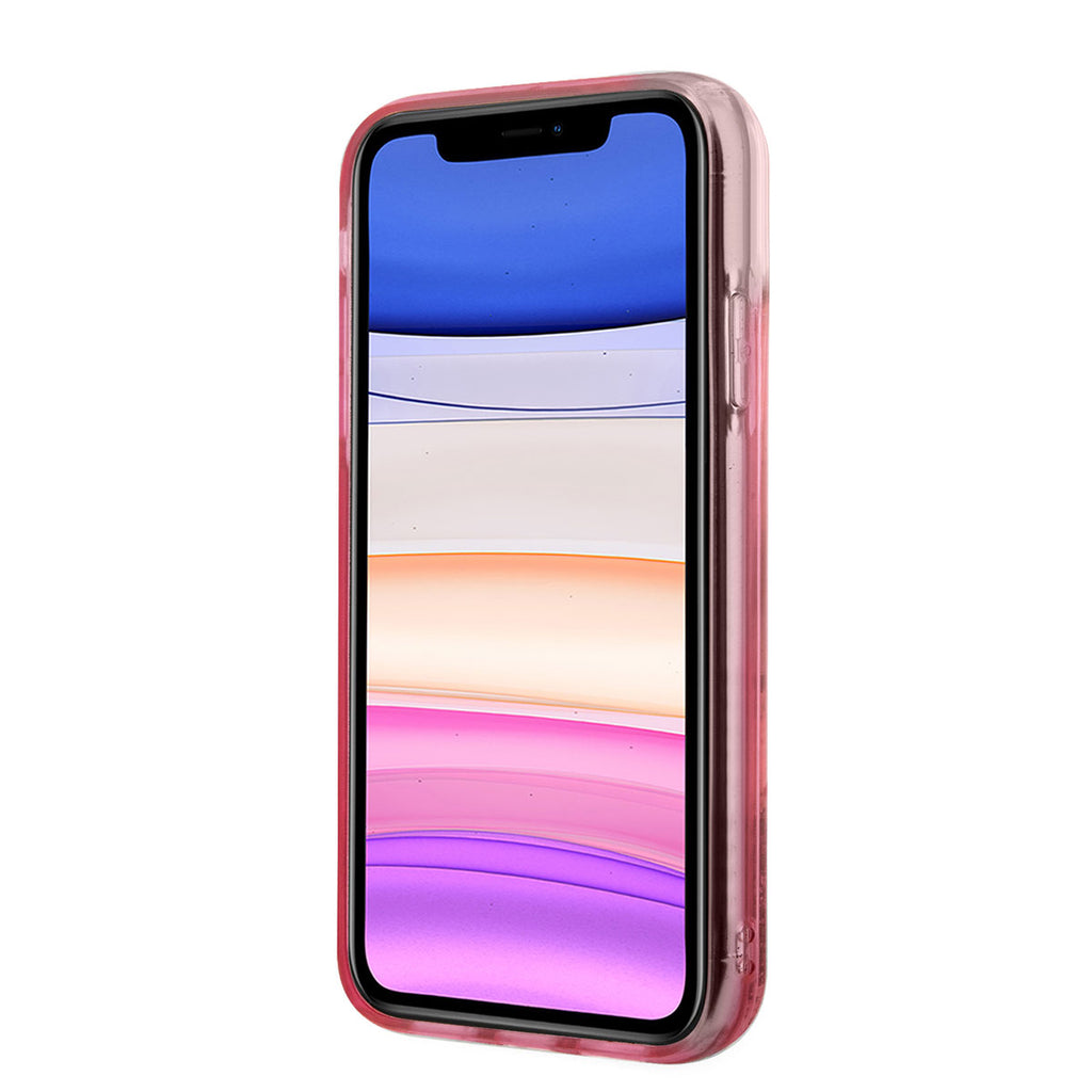 Apple iPhone 11 Kılıf Karl Lagerfeld Sıvılı Simli Dizayn Kapak Pembe
