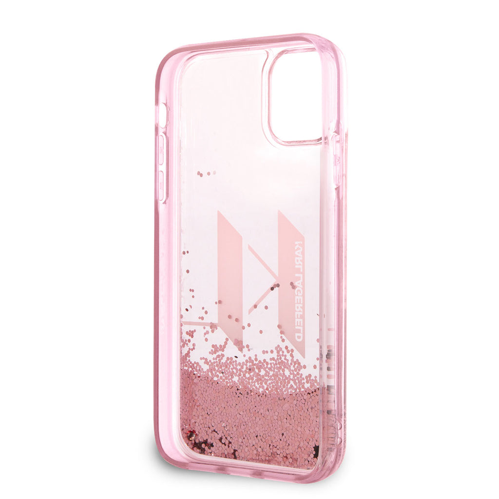 Apple iPhone 11 Kılıf Karl Lagerfeld Sıvılı Simli Dizayn Kapak Pembe