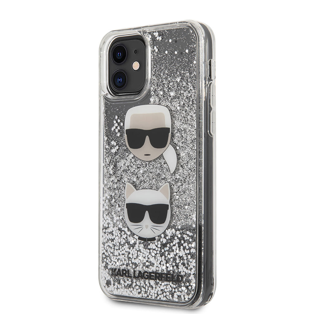 Apple iPhone 11 Kılıf Karl Lagerfeld Sıvılı Simli K&C Dizayn Kapak Gümüş